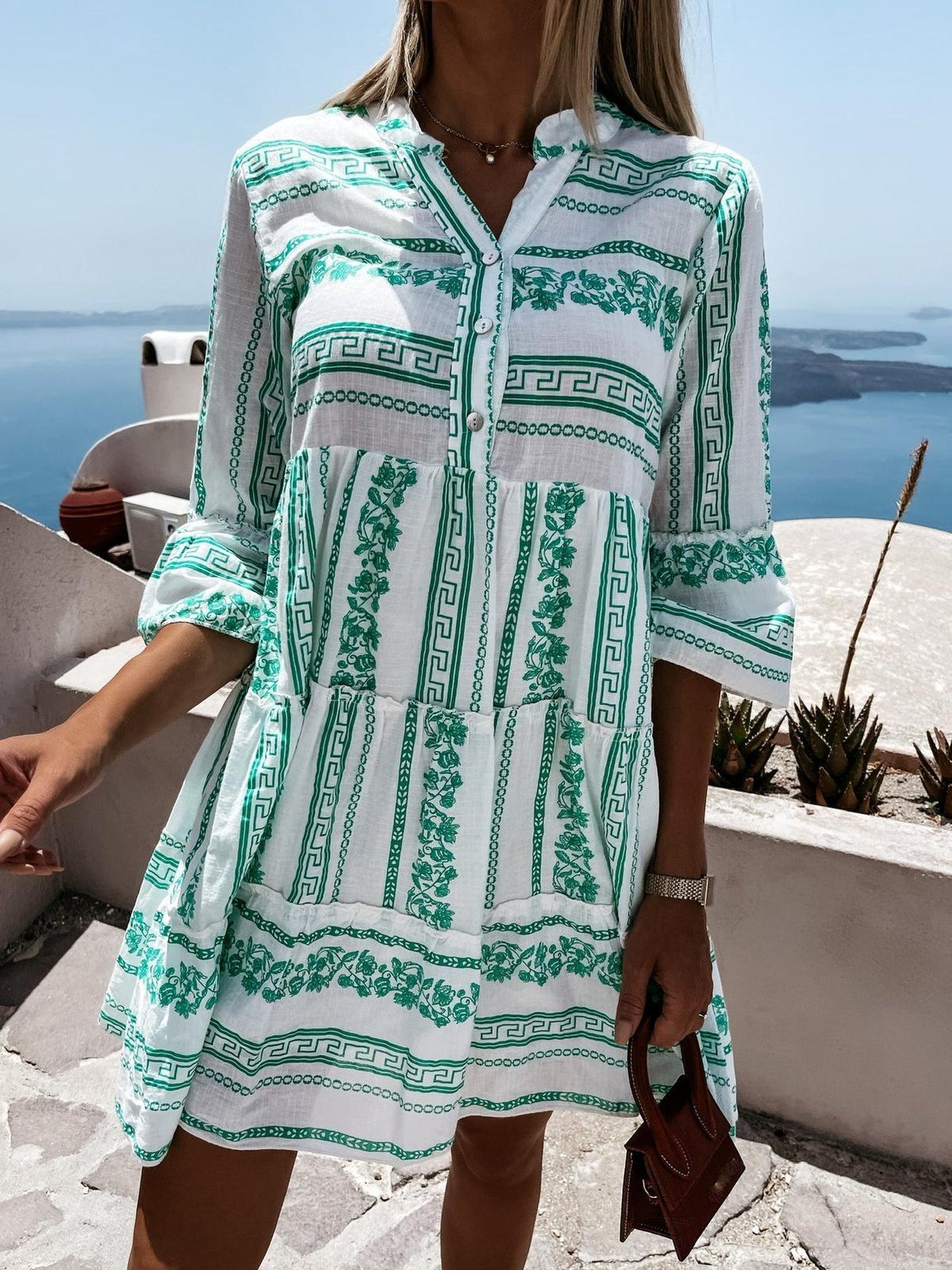 Boho Summer MIdi Dress With Flared Sleeves