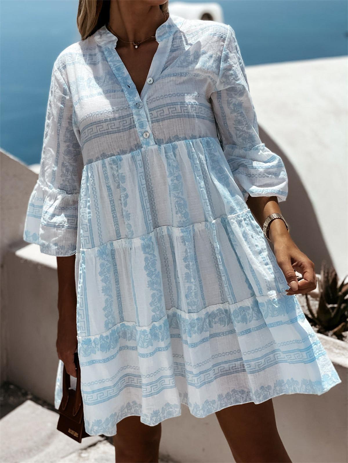 Boho Summer MIdi Dress With Flared Sleeves