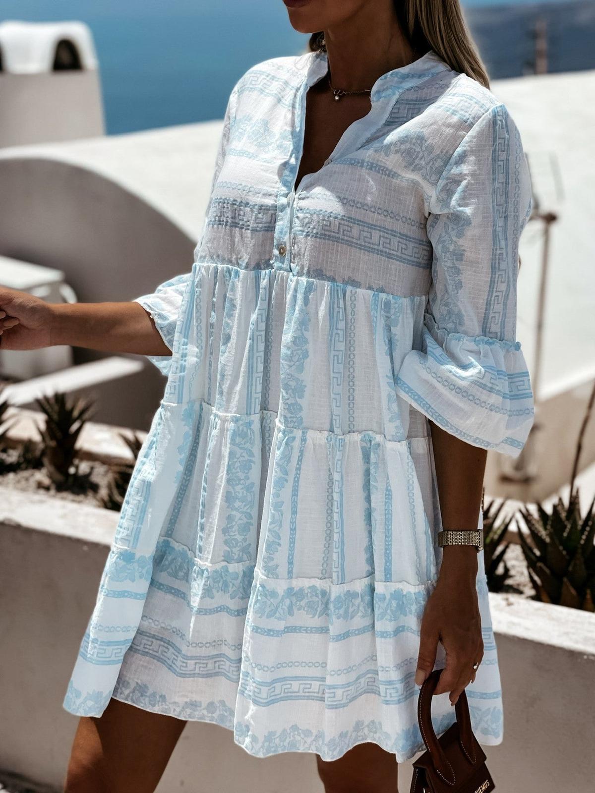 Boho Summer MIdi Dress With Flared Sleeves