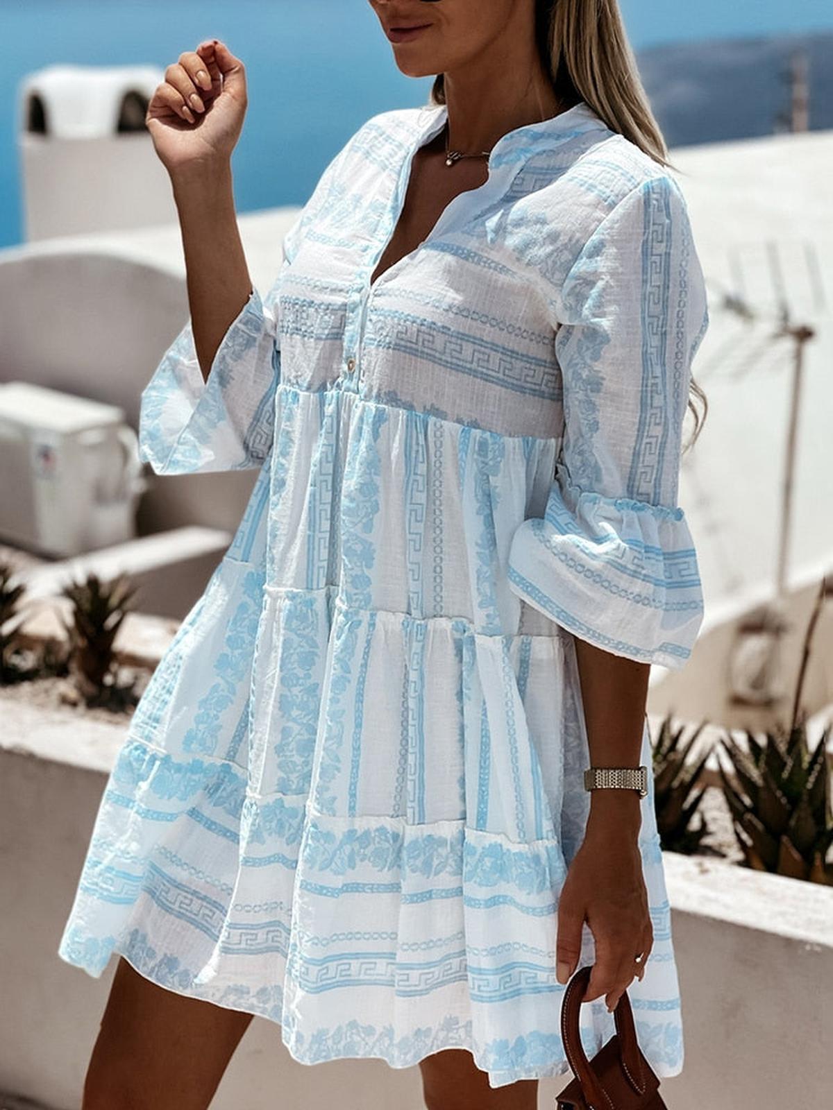 Boho Summer MIdi Dress With Flared Sleeves