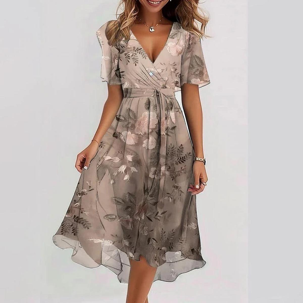 Cinched Waist Midi A-Line Wrap Dress