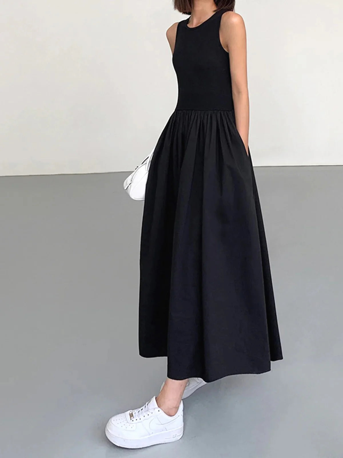 Cotton Blend Jersey Sleeveless Maxi Dress