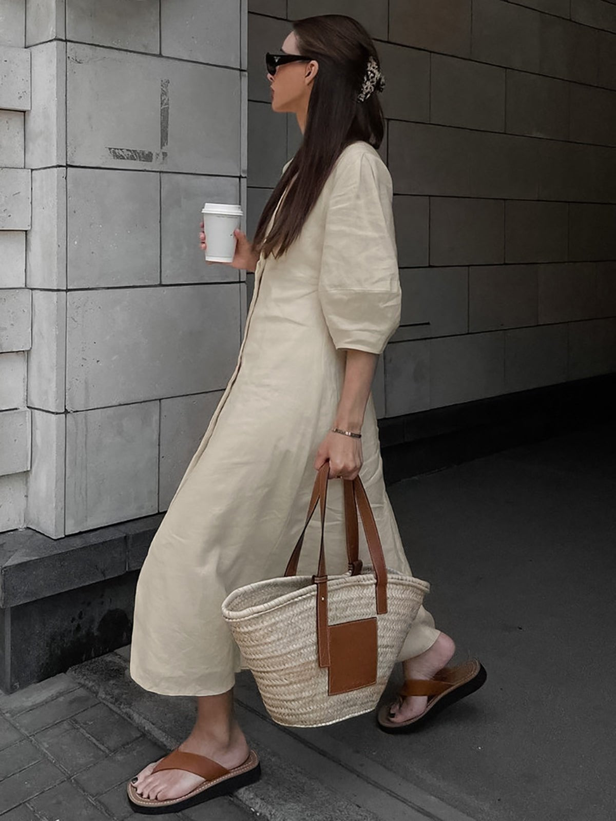 Cotton & Linen V-neck Maxi Dress