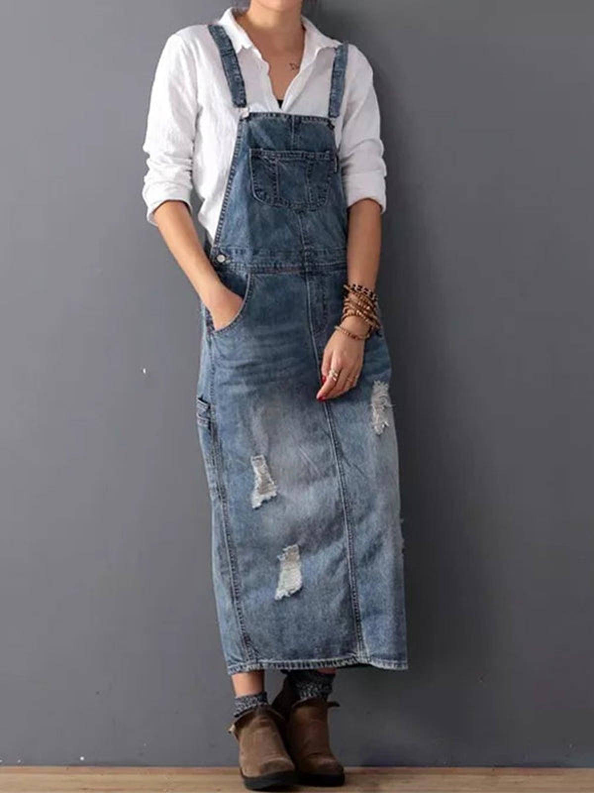 Denim Midi Dress With Adjustable Straps