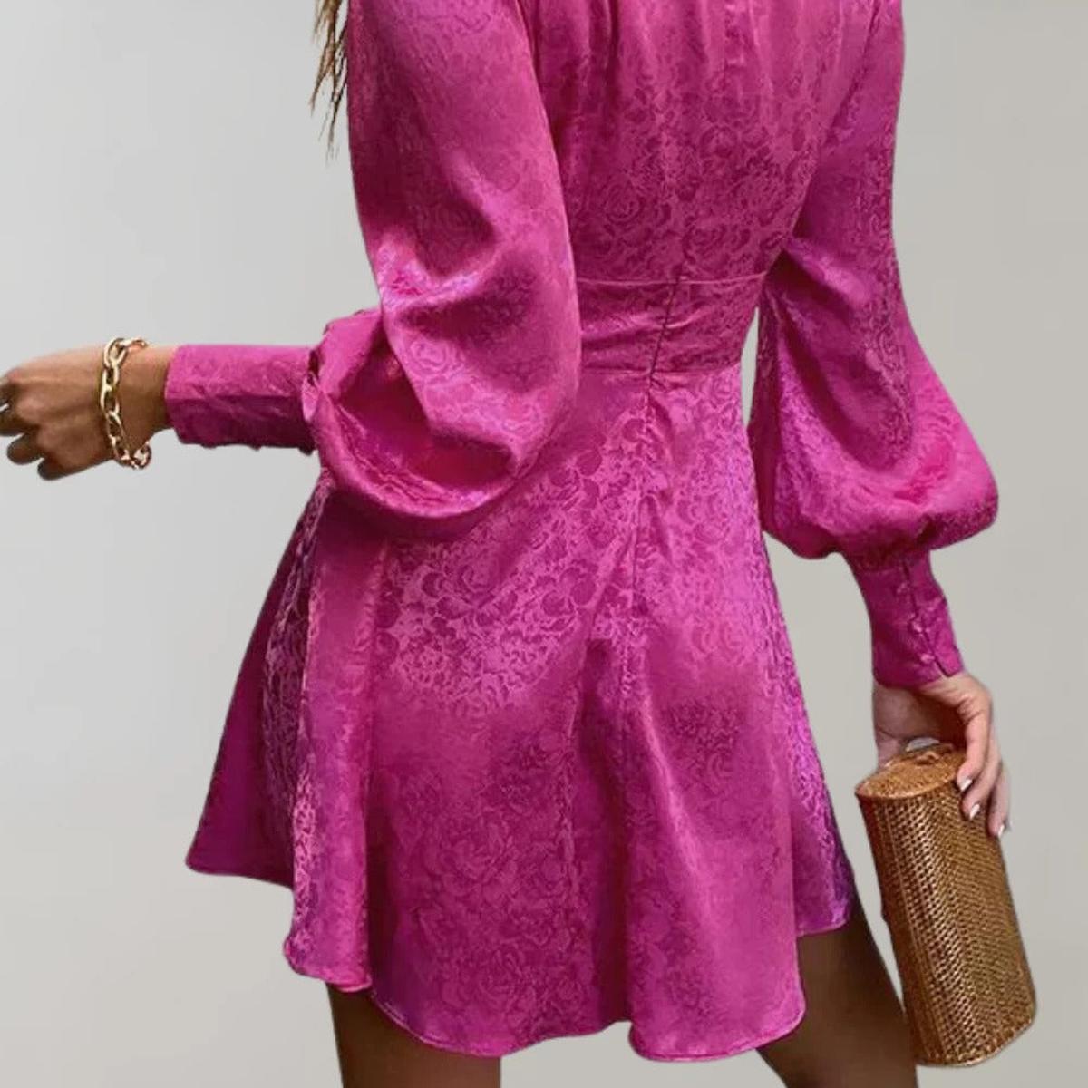 Elegant V-Neck Midi Dress With Lantern Sleeves