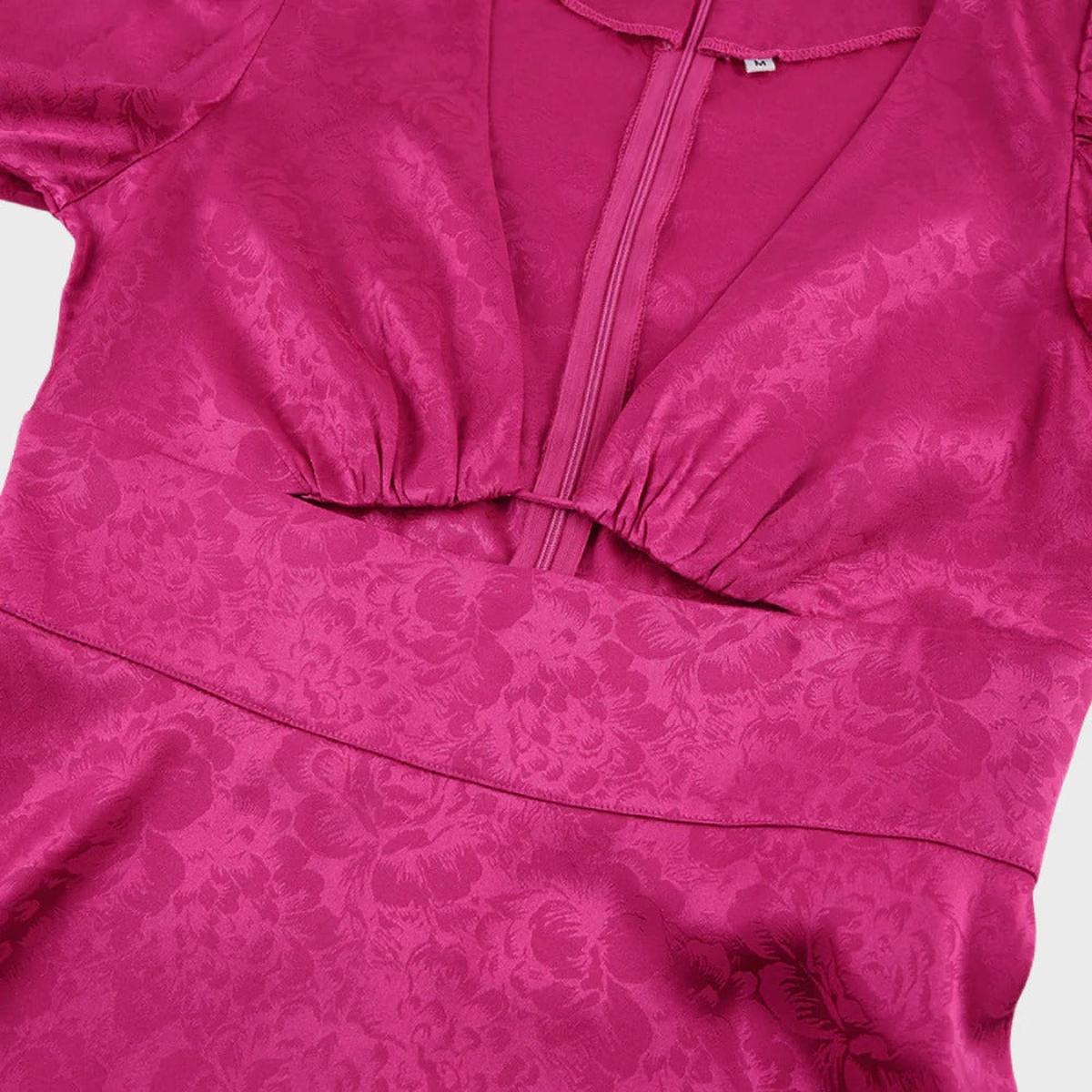 Elegant V-Neck Midi Dress With Lantern Sleeves