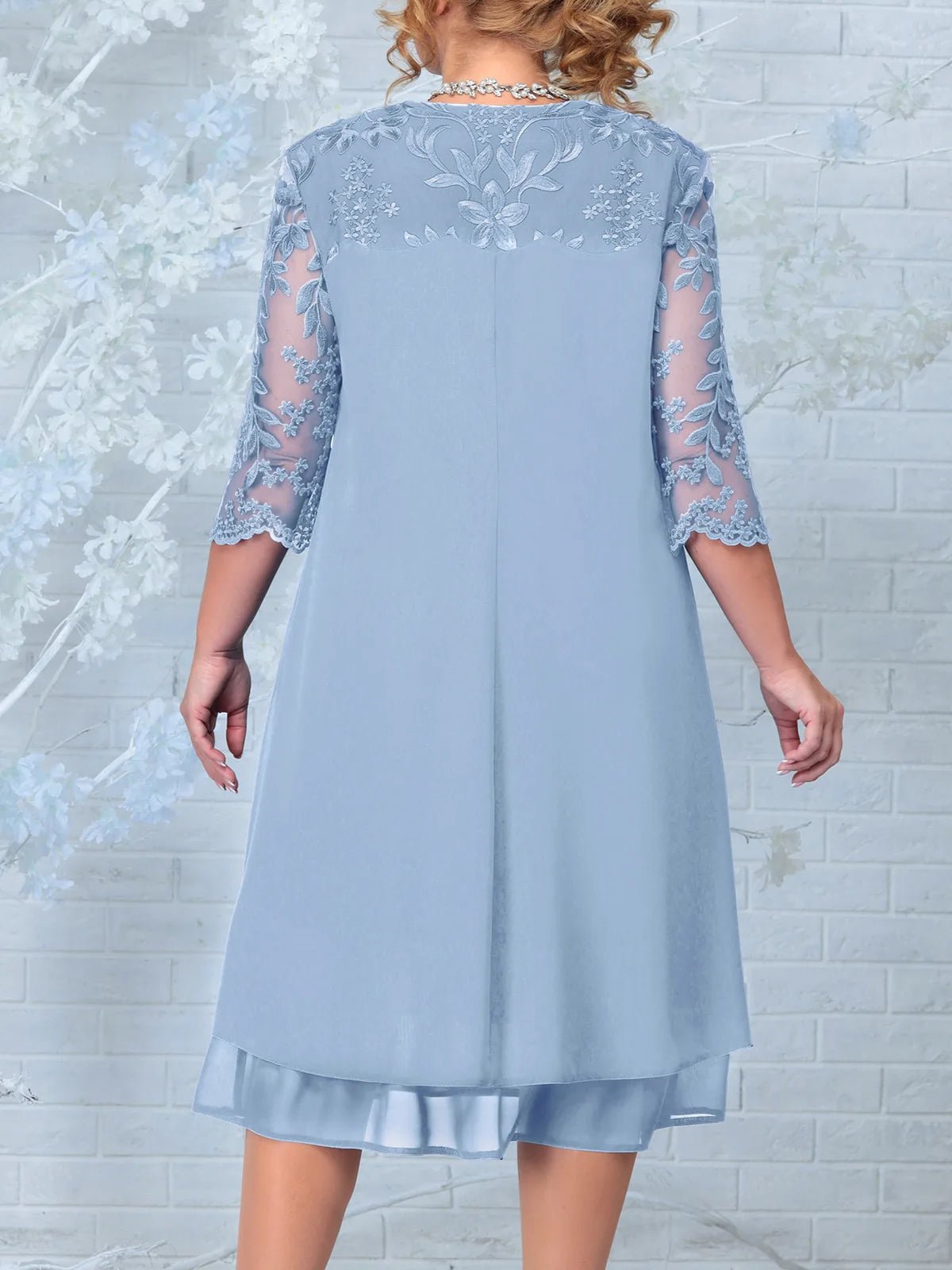 Embroidered Plus Size Banquet Dress With Sheer Sleeves