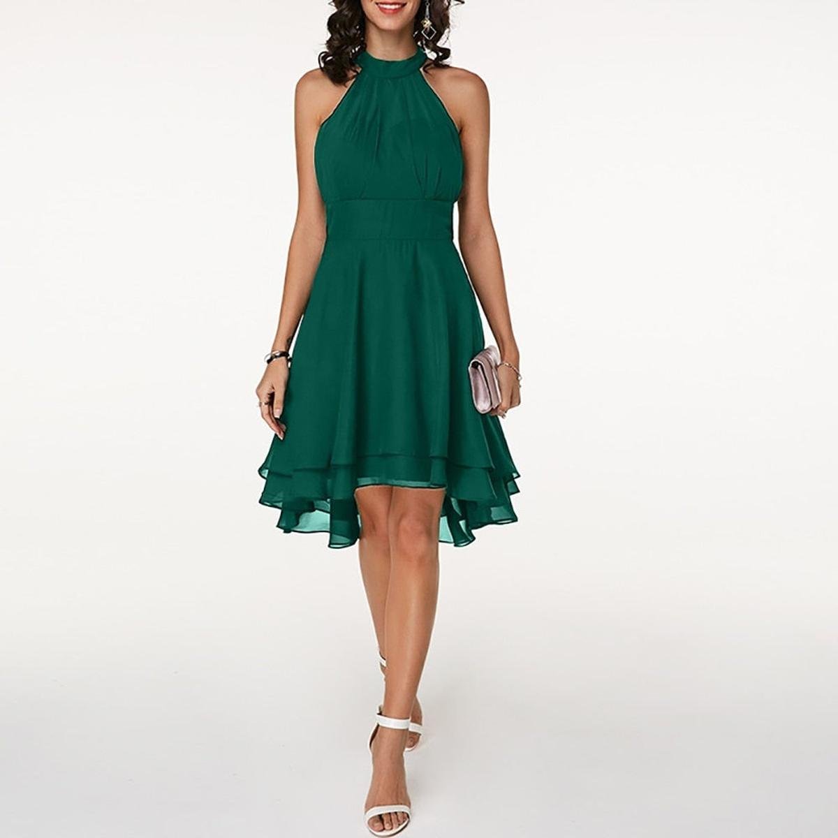 Halter Neck Chiffon High-Low Dress