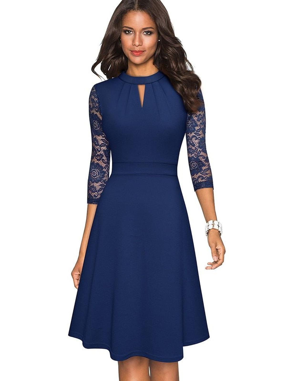Hollow Lace Dress For Women - Elegant Polyester Outfit