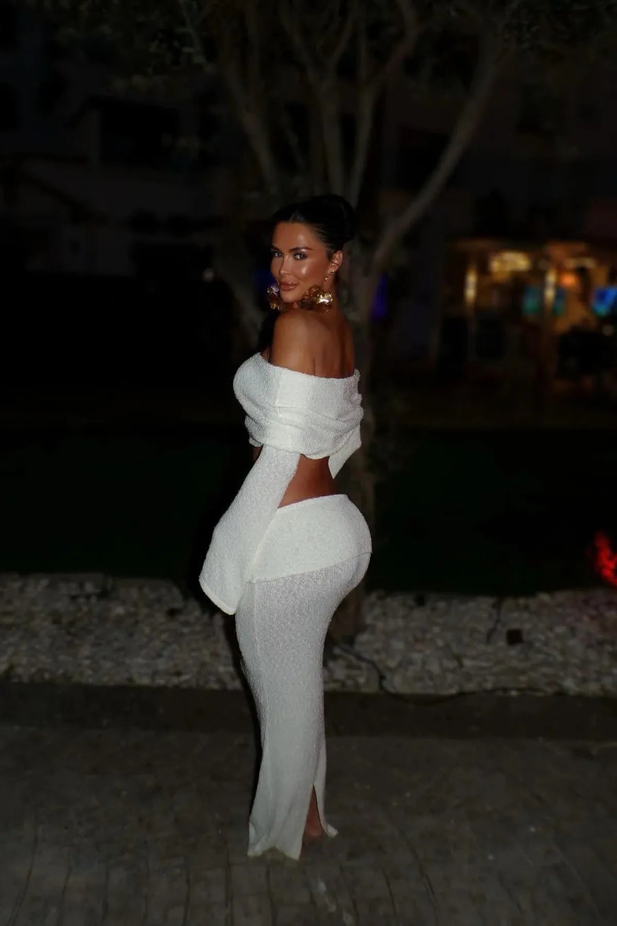 Knit Off Shoulder Boucle Top & Maxi Skirt Co-Ord