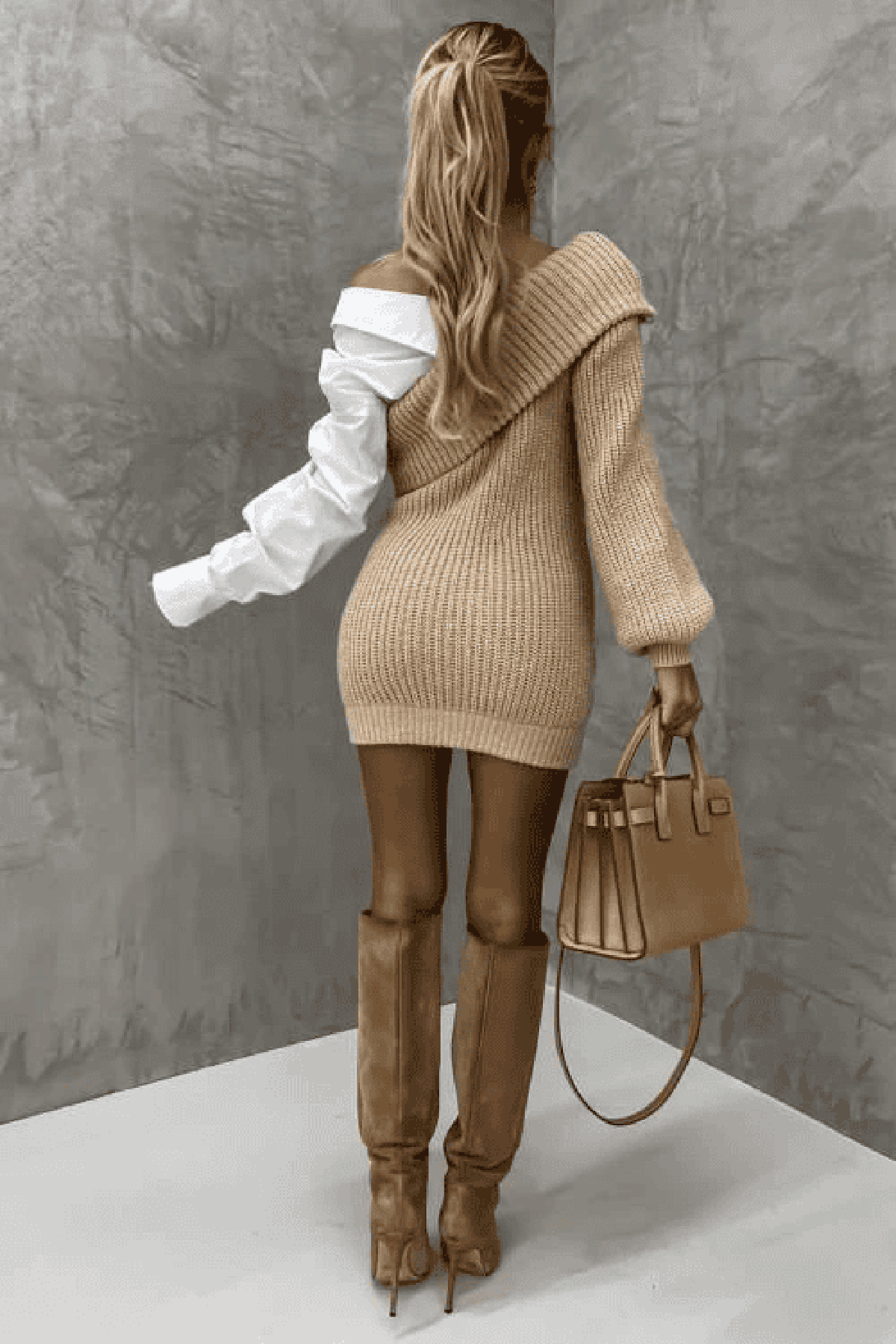 Knitted Dress With Attached Shirt And Heart Embroidery