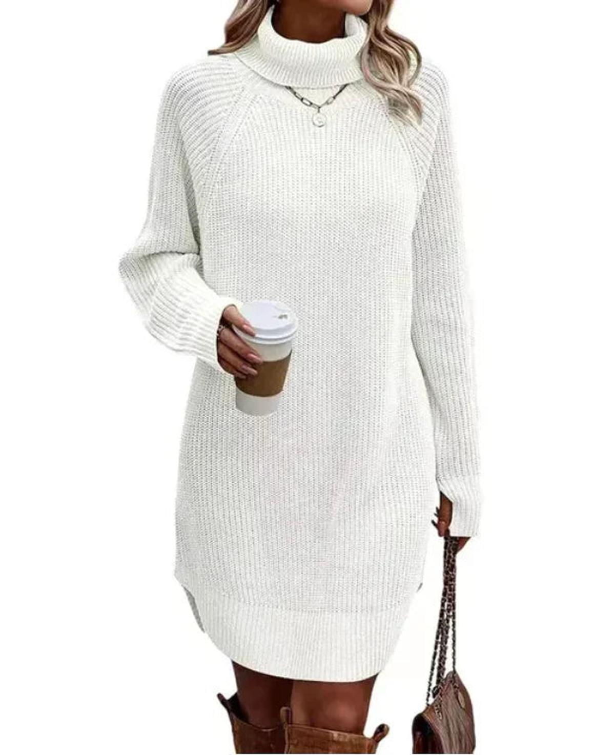 Knitted Roll Neck Dress For Women - Soft Chunky Knit, Relaxed Fit, Versatile Style