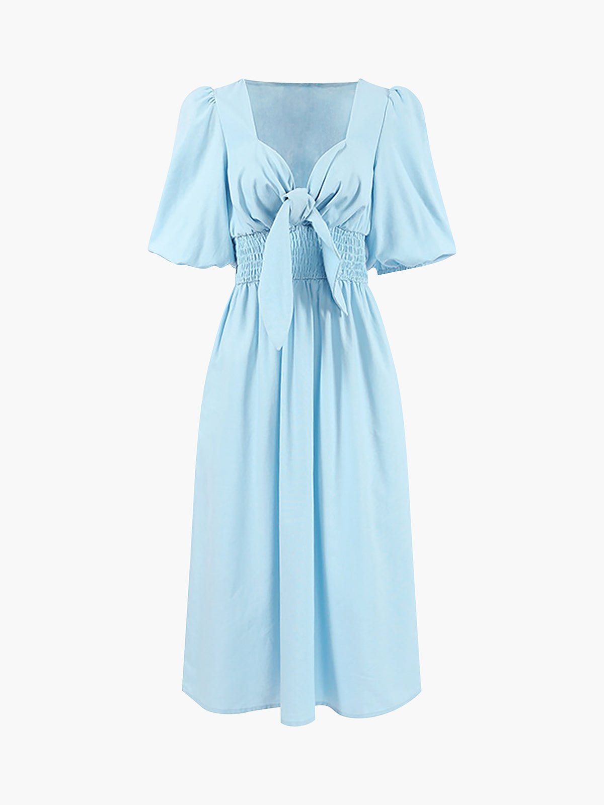 Linen Blend Front Tie Midi Dress