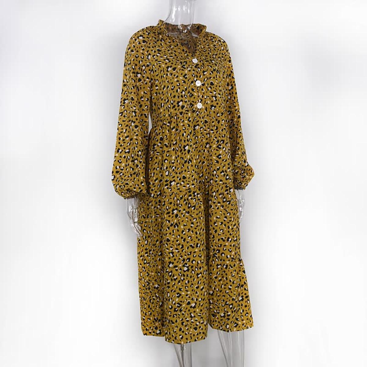 Long-Sleeve Leopard Print Dress For Women