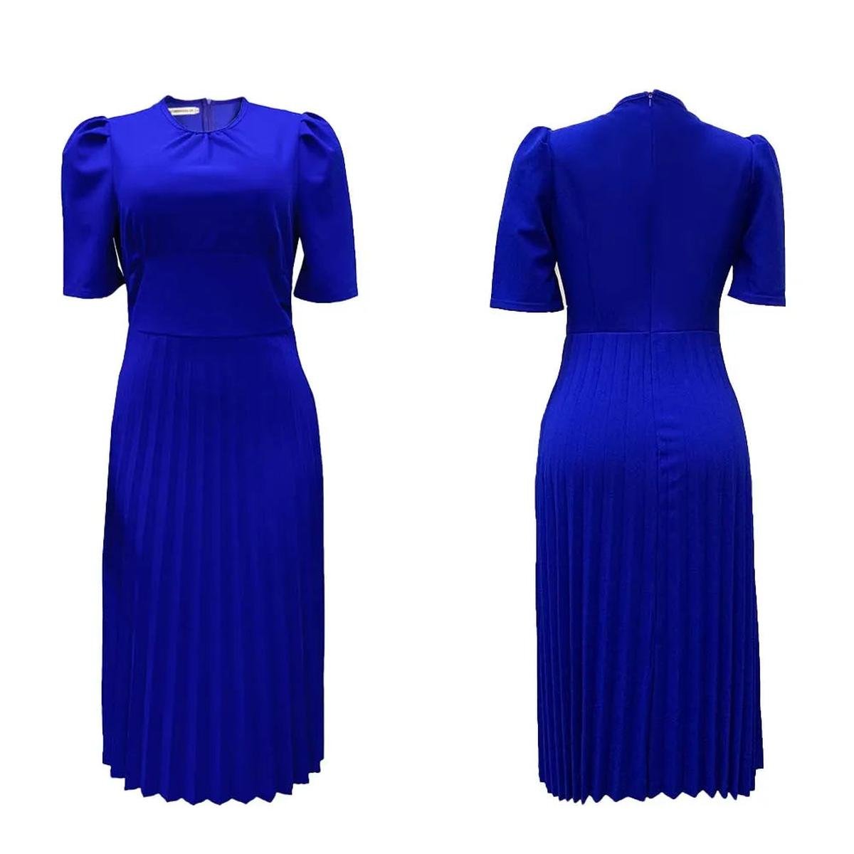 Pleated Peplum Midi Dress With Short Sleeves