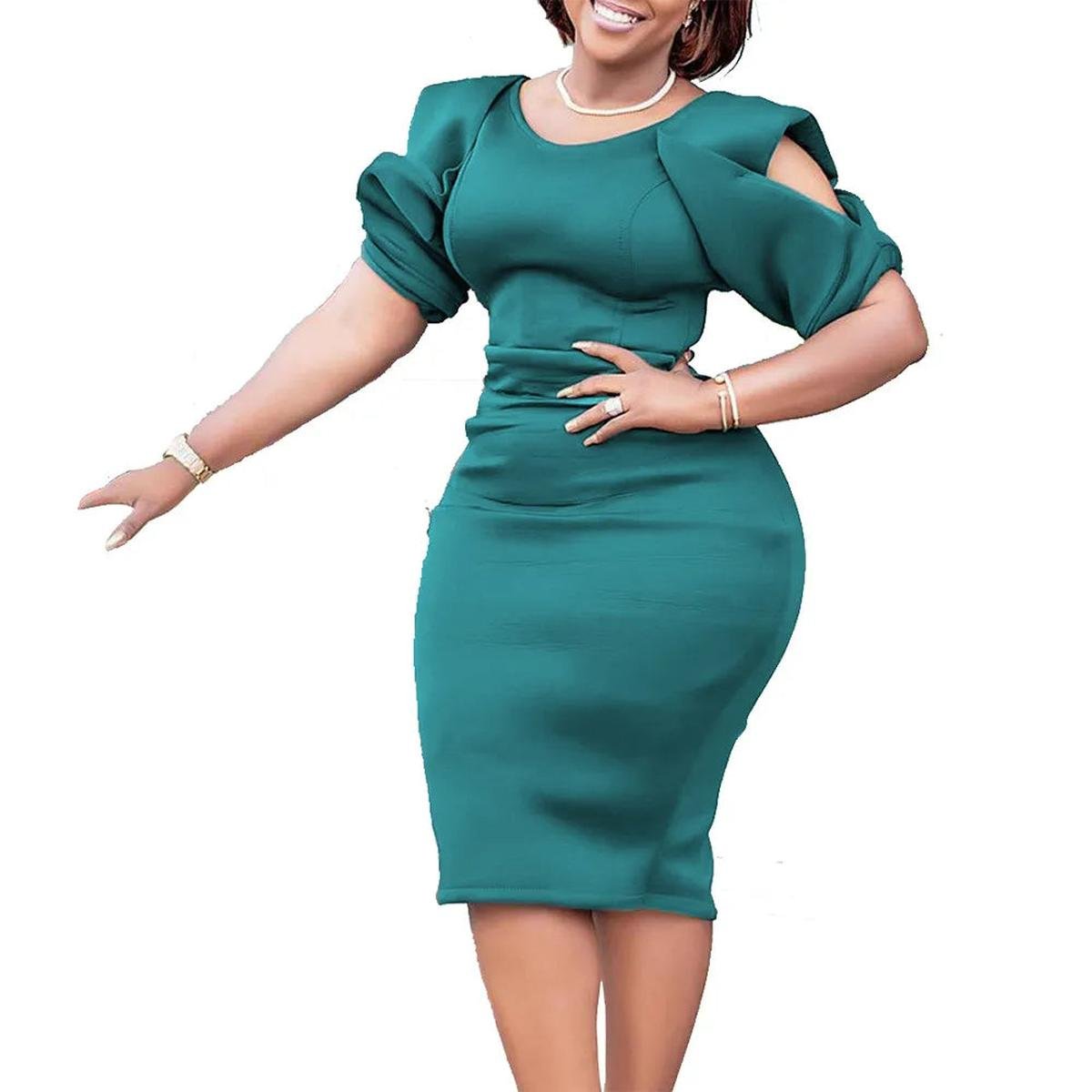Plus Size Short Puff Sleeve Dress