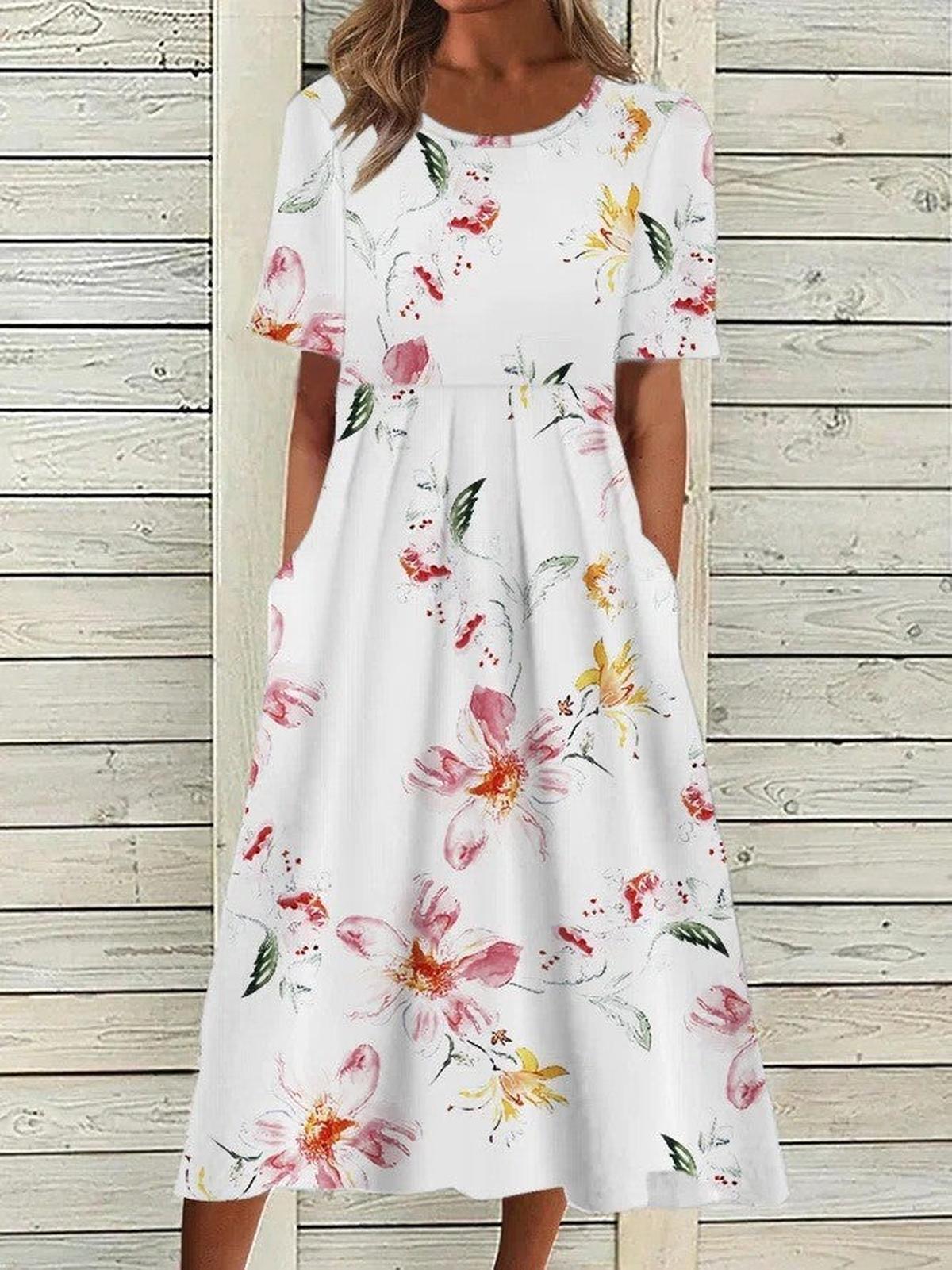 Printed Midi Dress With Relaxed Fit