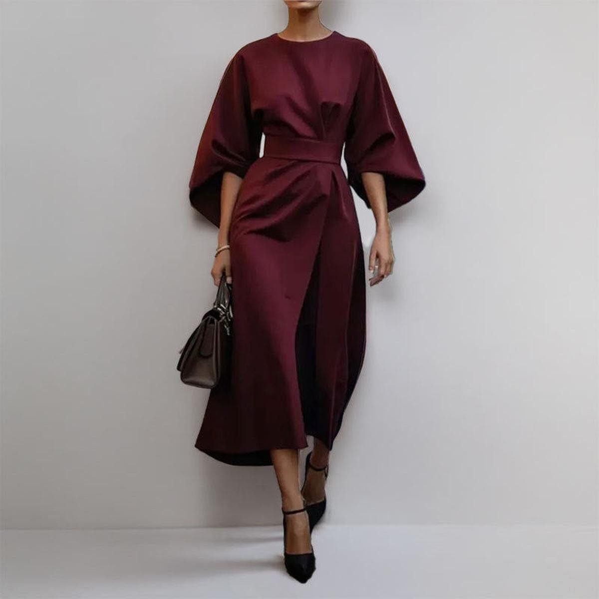 Satin Feel Batwing Sleeve Maxi Dress