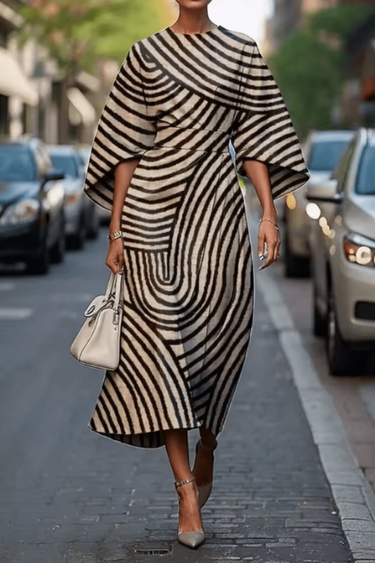 Satin Geometric Print A-Line Midi Dress