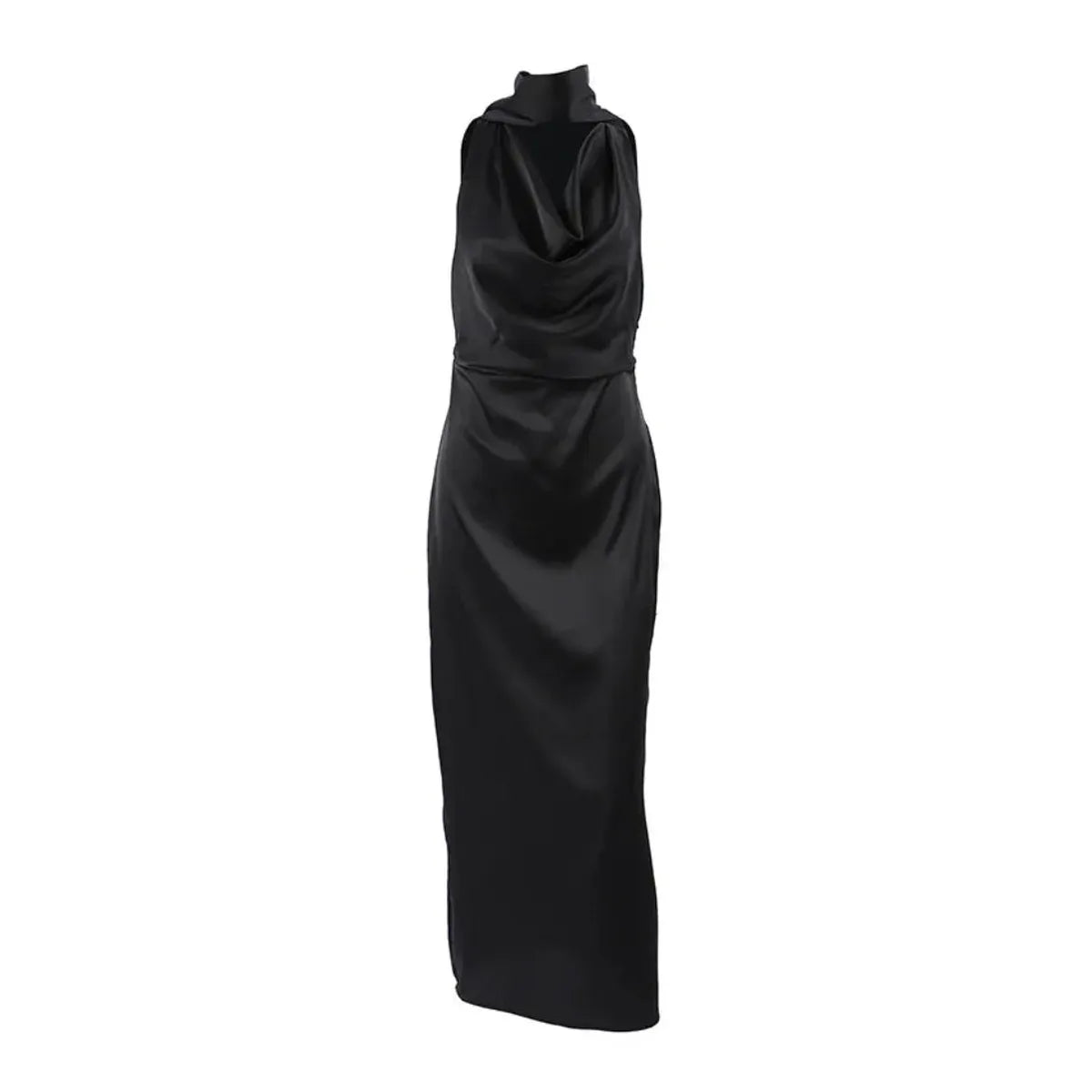 Satin Halter Maxi Dress with Scarf Detail