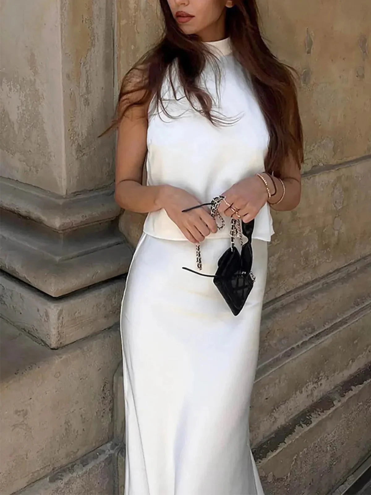 Satin Two-Piece Skirt Set