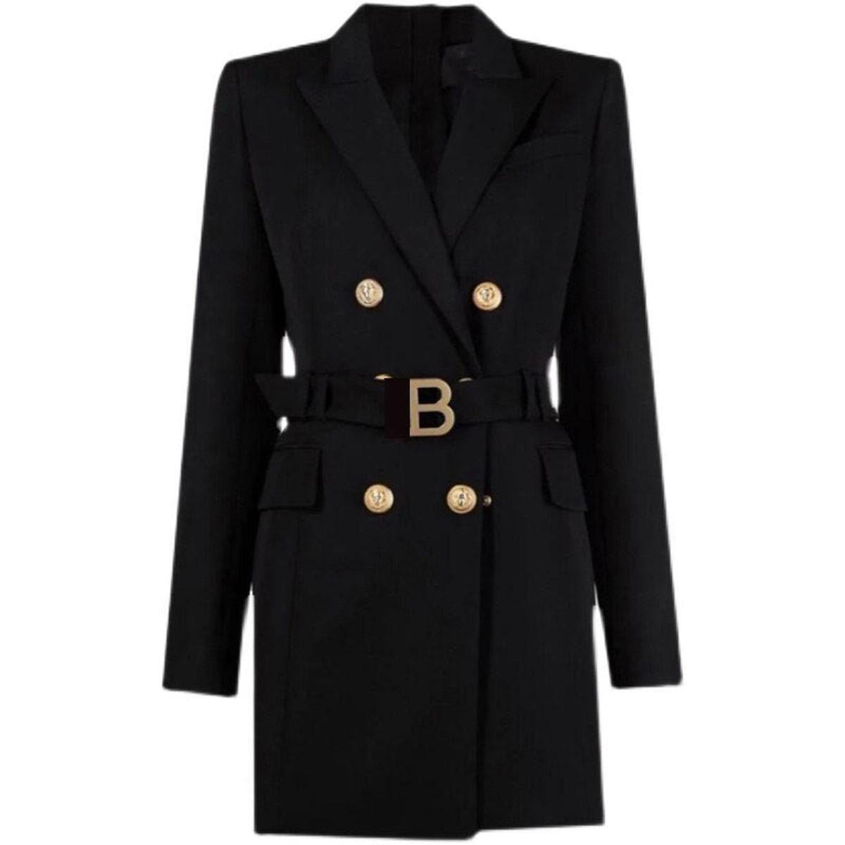 Sophisticated Women's Blazer Dress With Waist Belt And Button Detailing