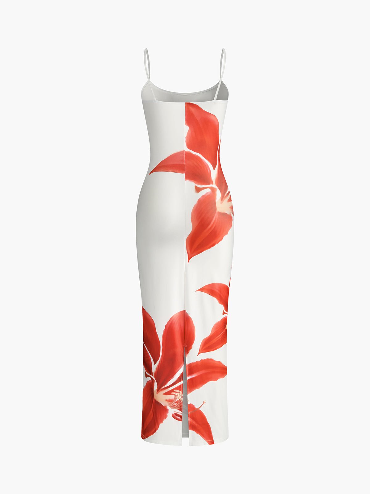 White Body-con Maxi Dress With Red Lily Print