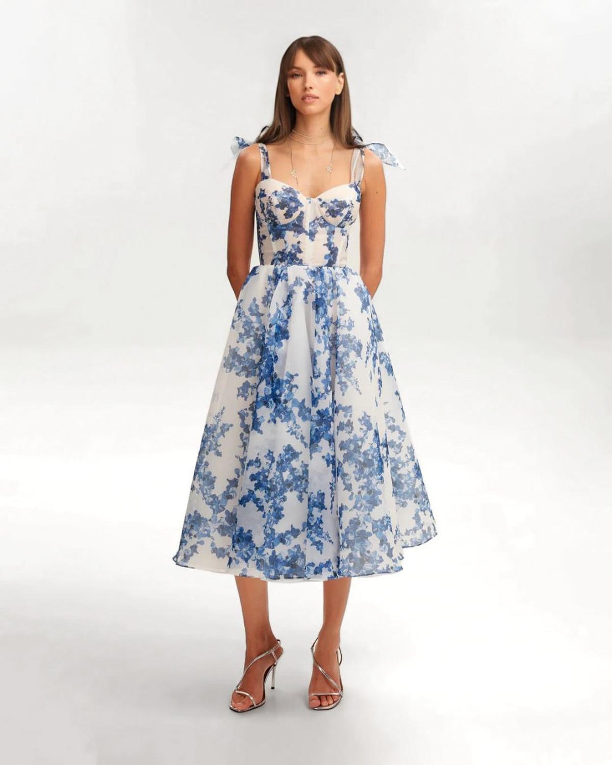 Women's Blue Organza Midi Dress