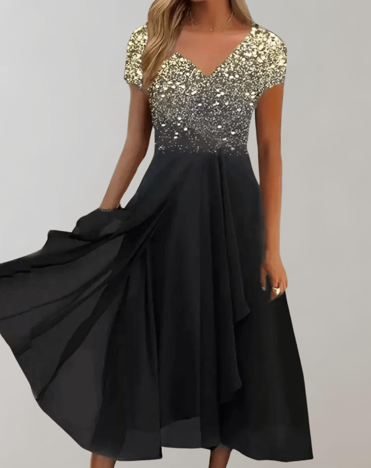 Women's Evening Dress With Shimmering Floral Top