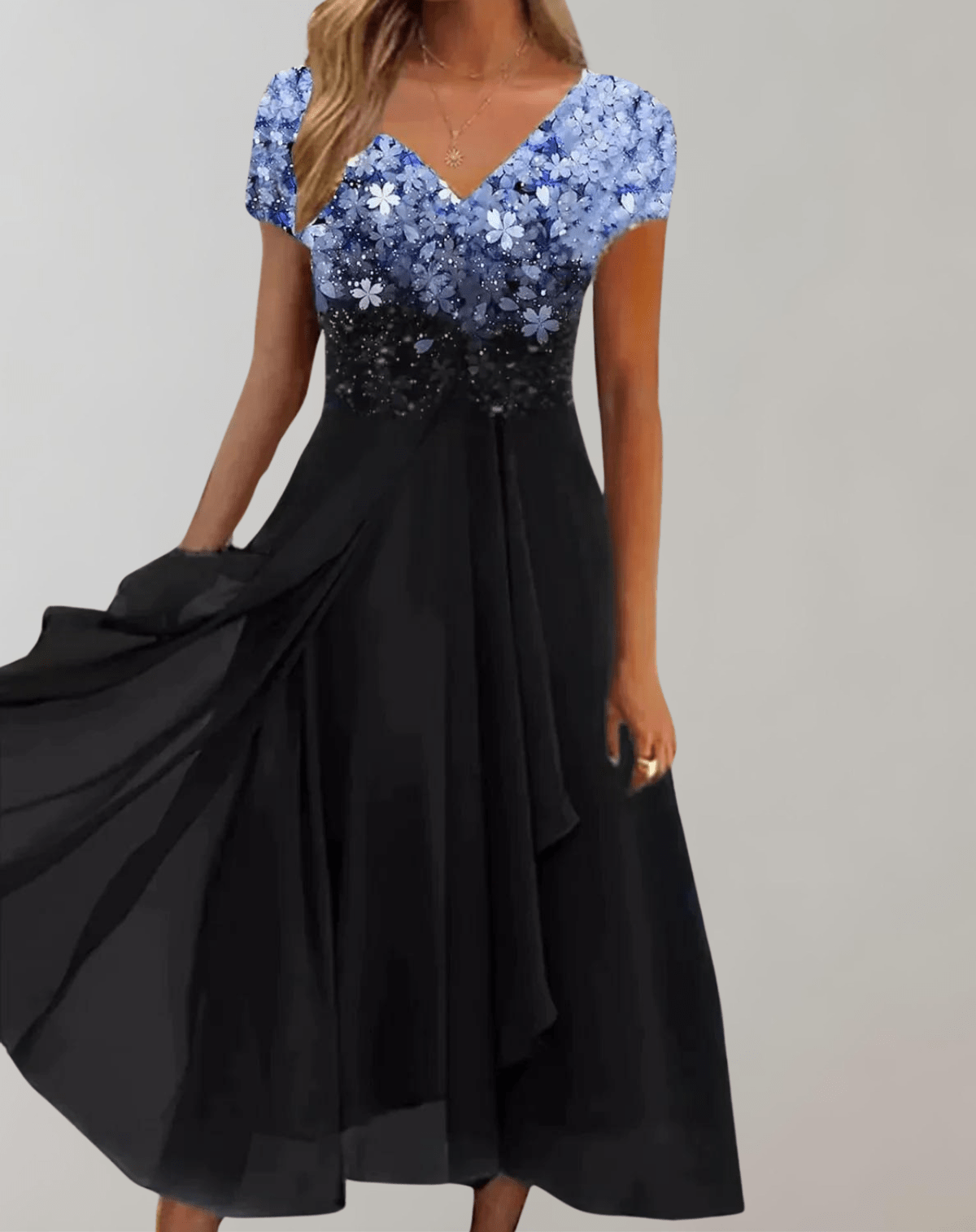 Women's Evening Dress With Shimmering Floral Top