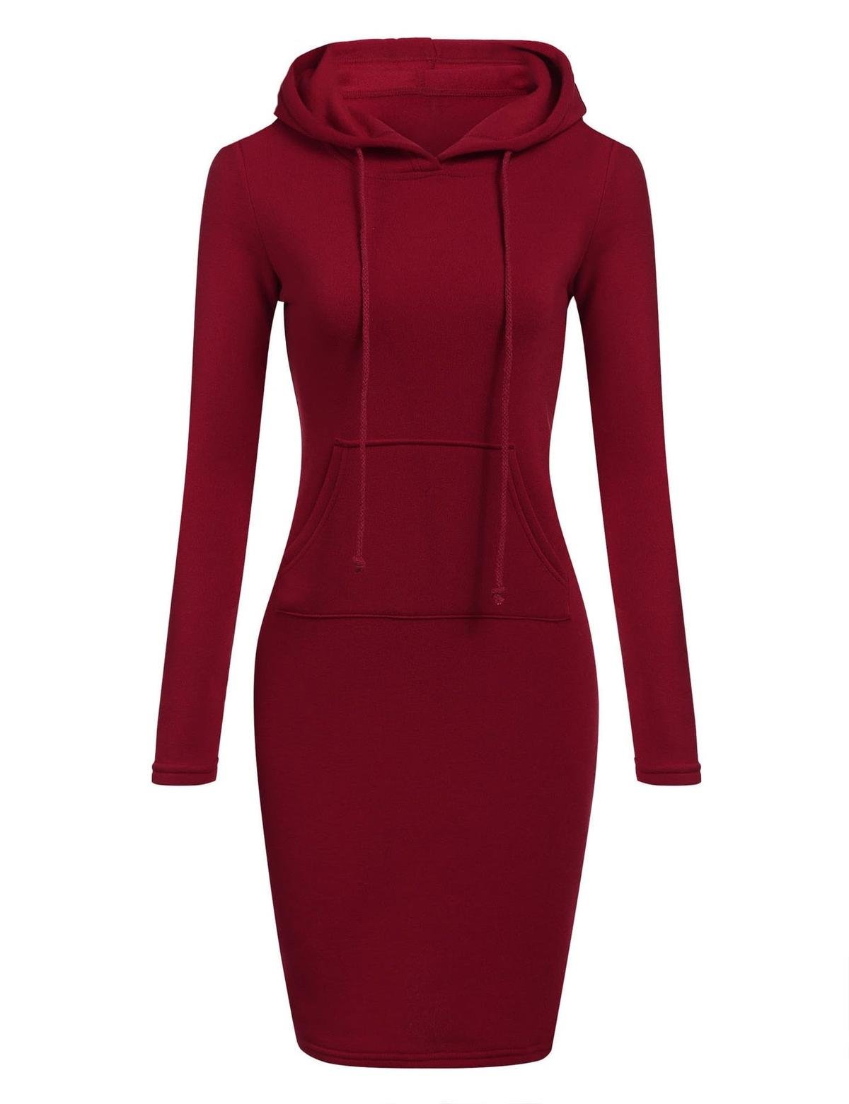 Women's Hooded Sweatshirt Dress With Pockets