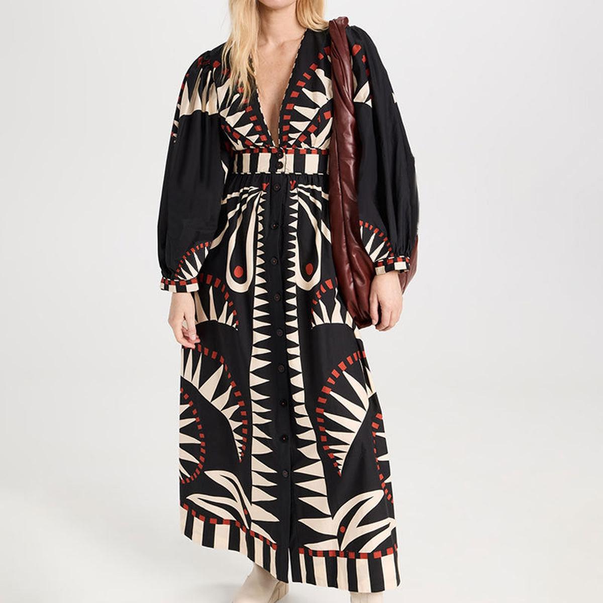 Women's Long Sleeve V-Neck Maxi Dress
