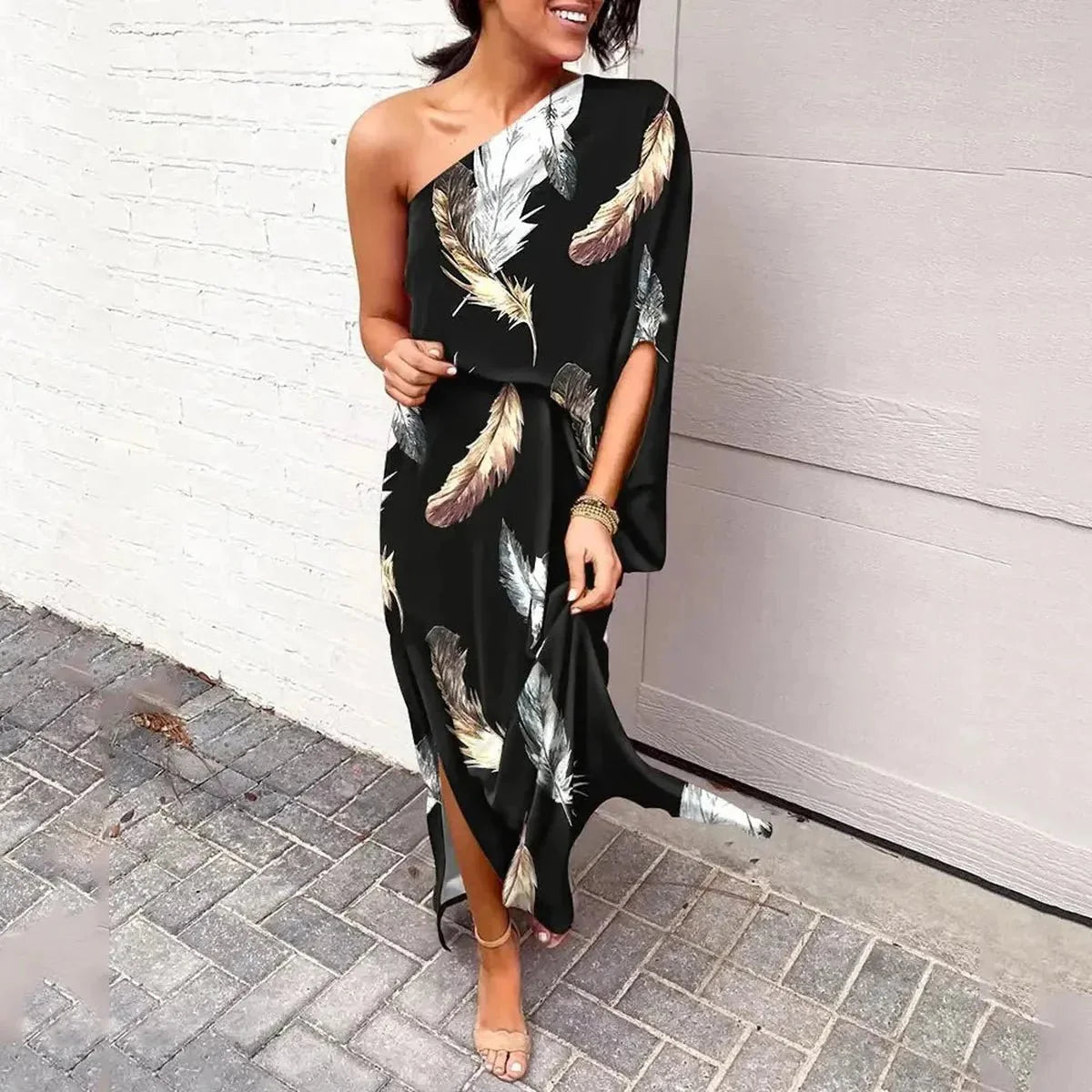 Women's One-Shoulder Asymmetrical Midi Dress
