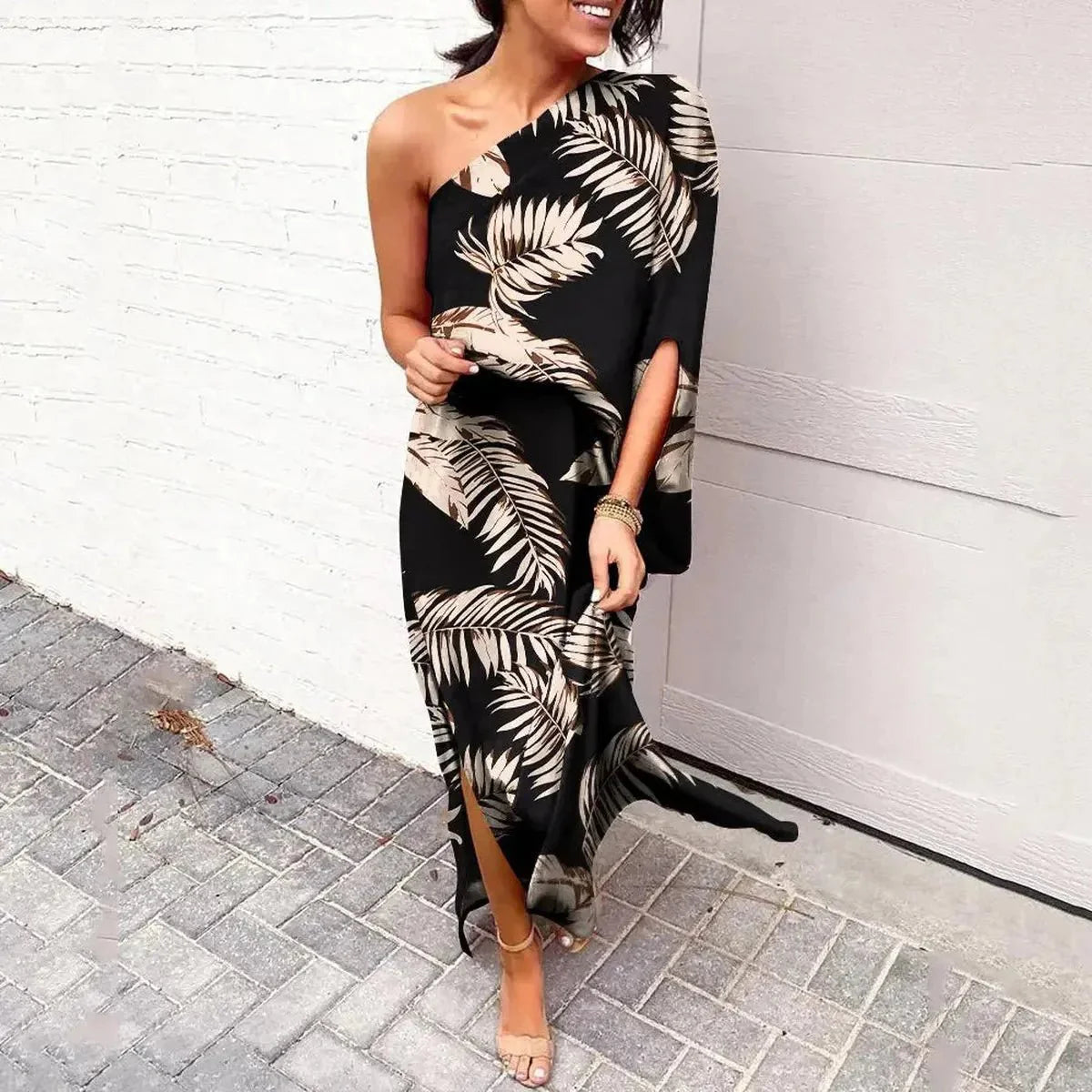 Women's One-Shoulder Asymmetrical Midi Dress