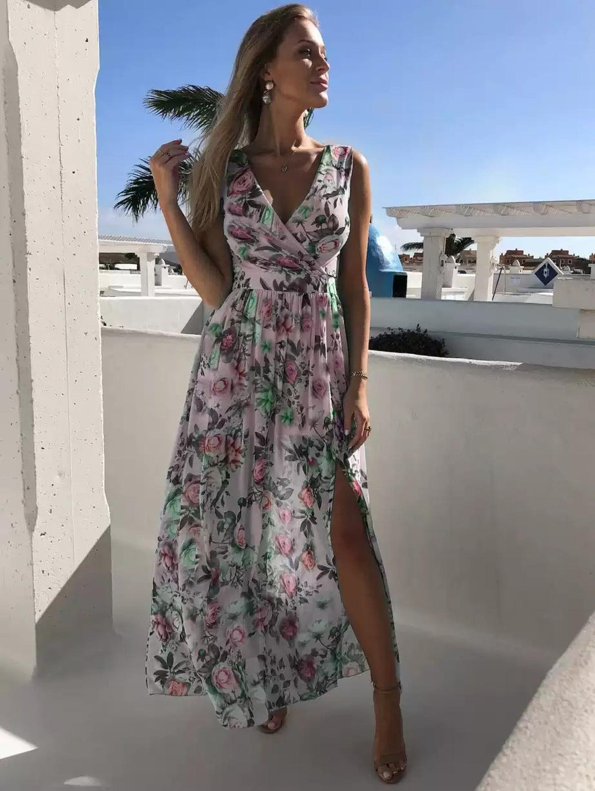 Women's Sleeveless Printed Maxi Dress