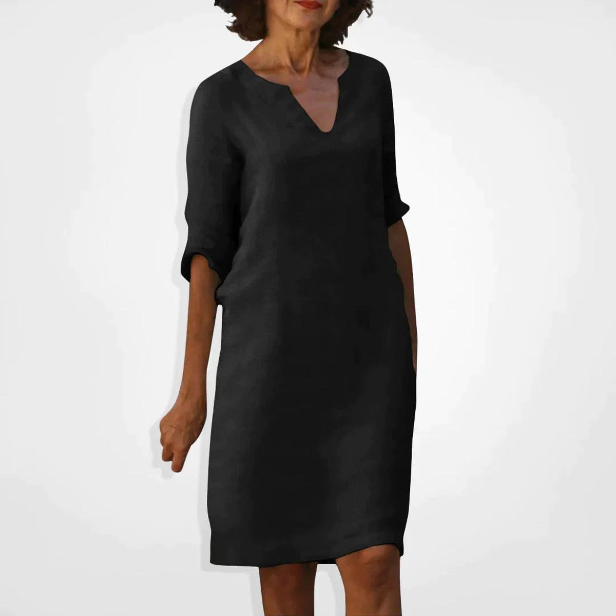 Women's Summer V-Neck Midi Dress With Three-Quarter Sleeves