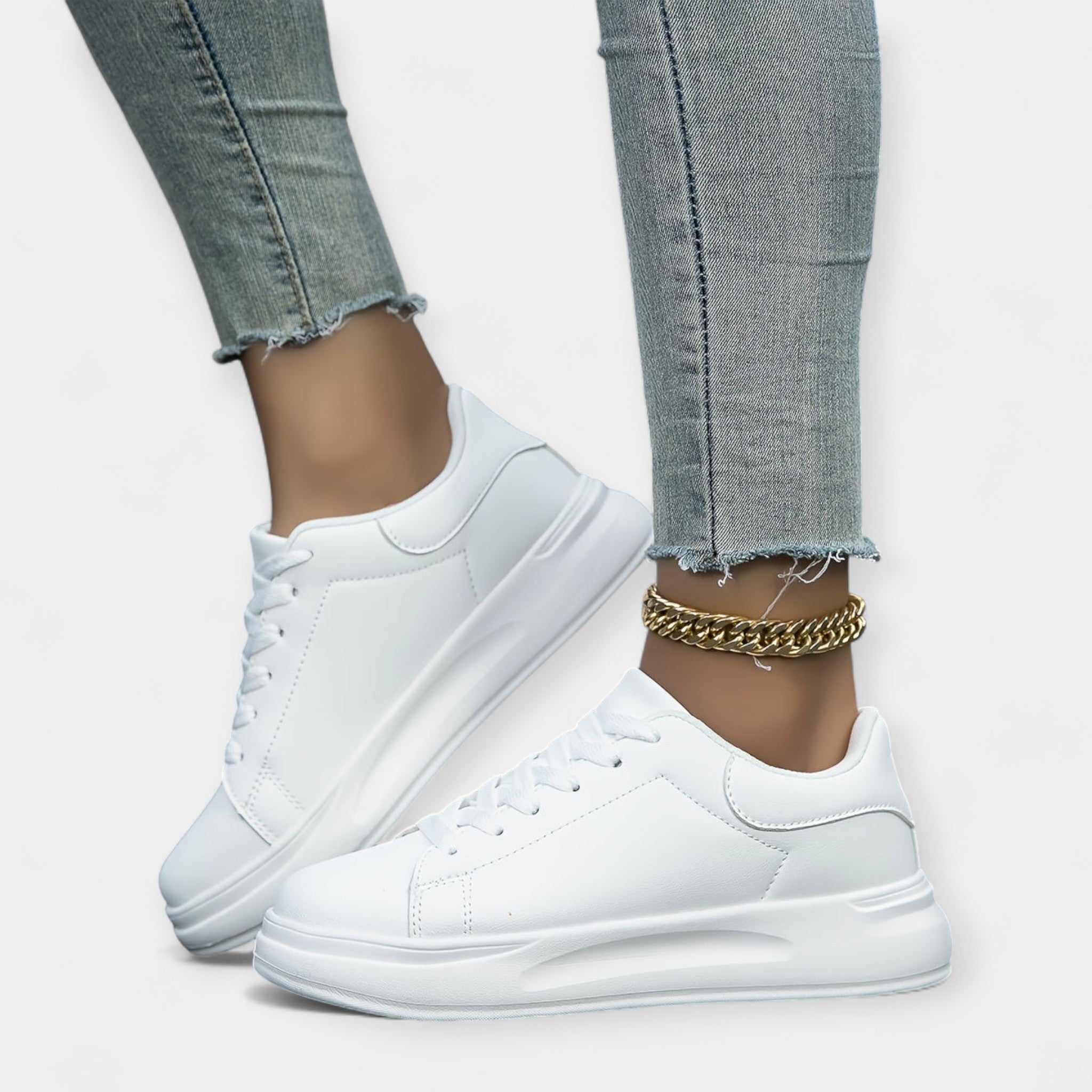 Sneakers albe din piele