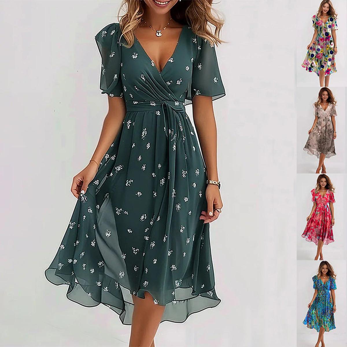 Cinched Waist Midi A-Line Wrap Dress