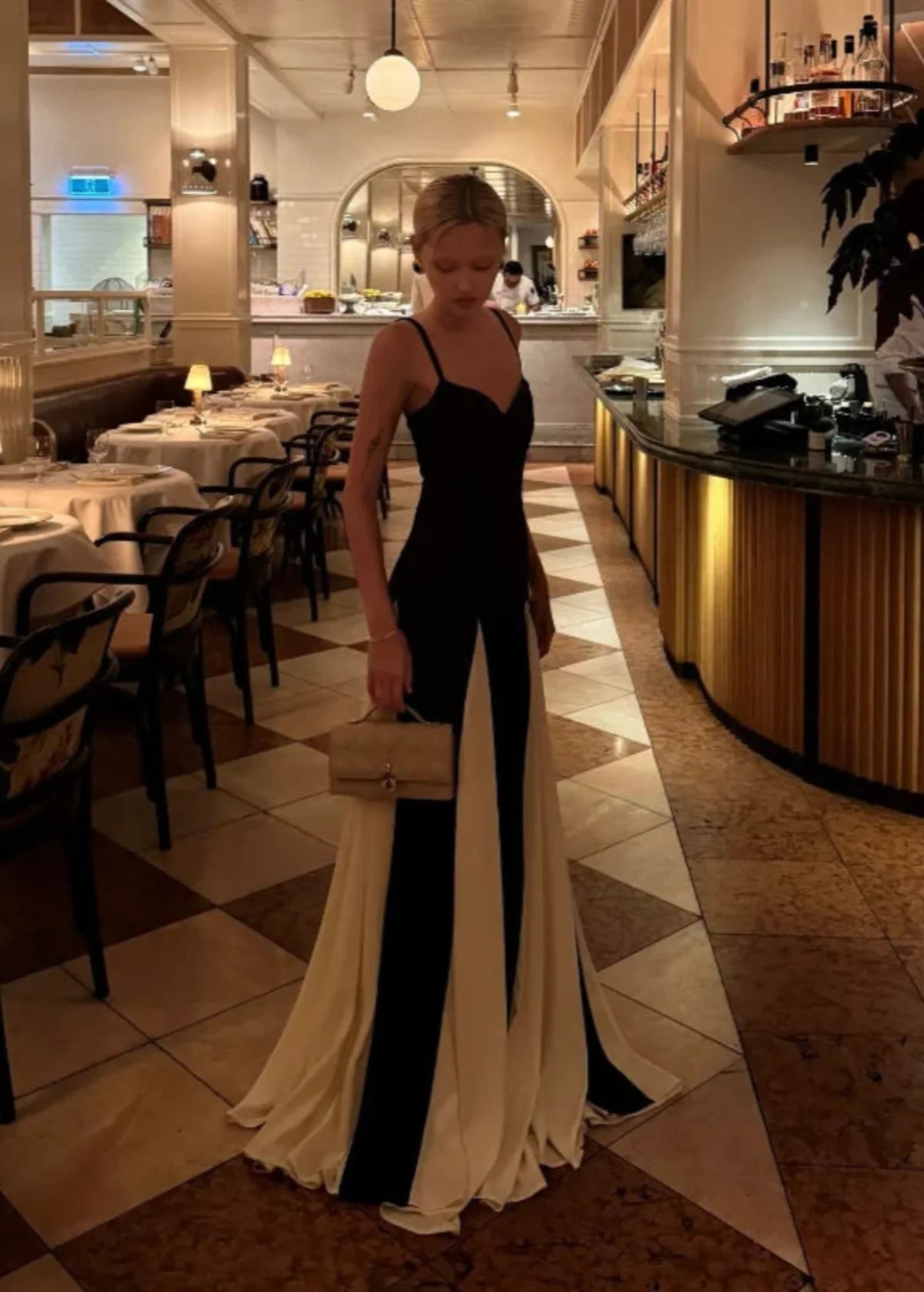 Color Block Spaghetti Strap Maxi Dress