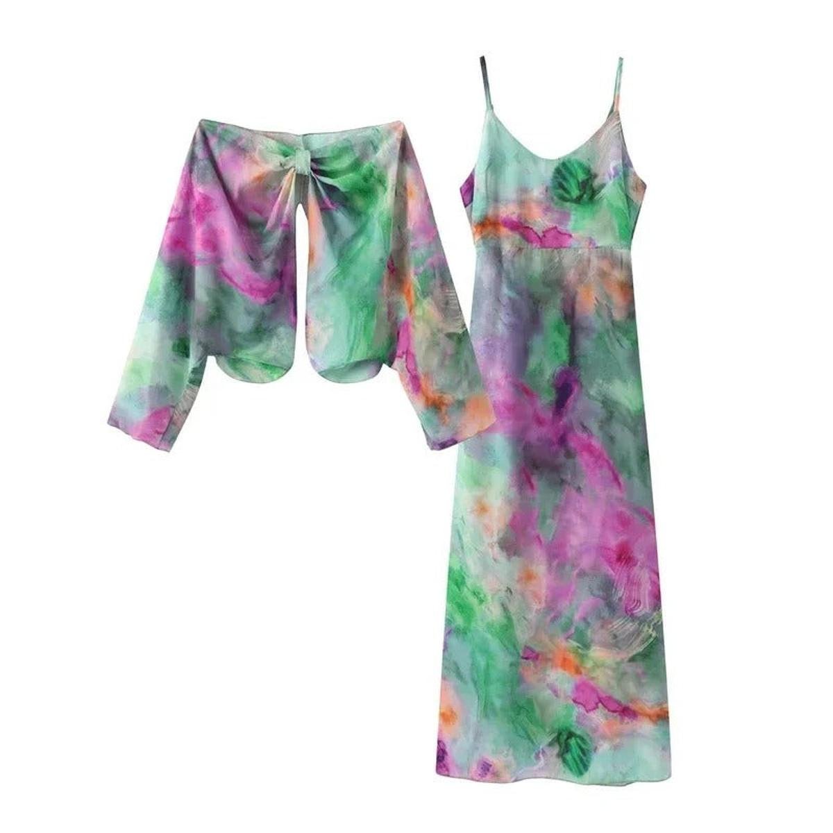 Colorful Maxi Dress With Detachable Scarf