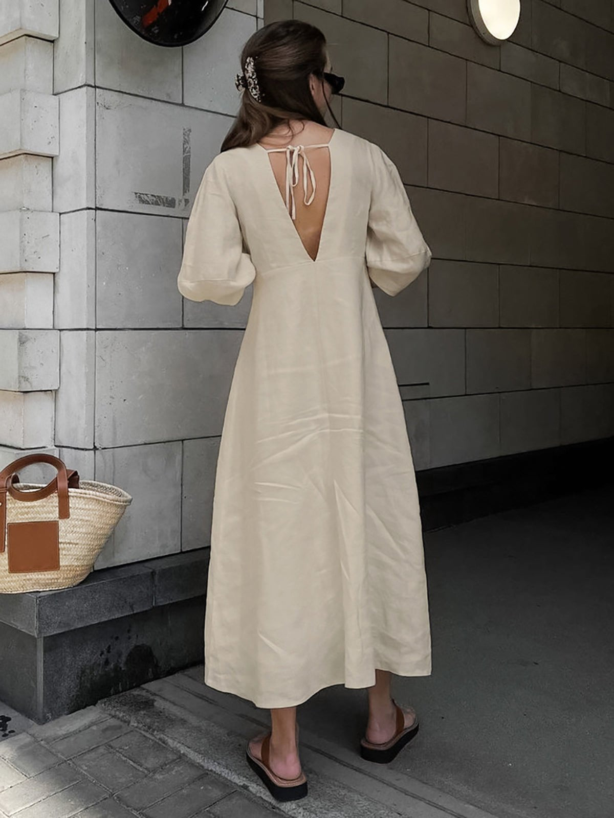 Cotton & Linen V-neck Maxi Dress