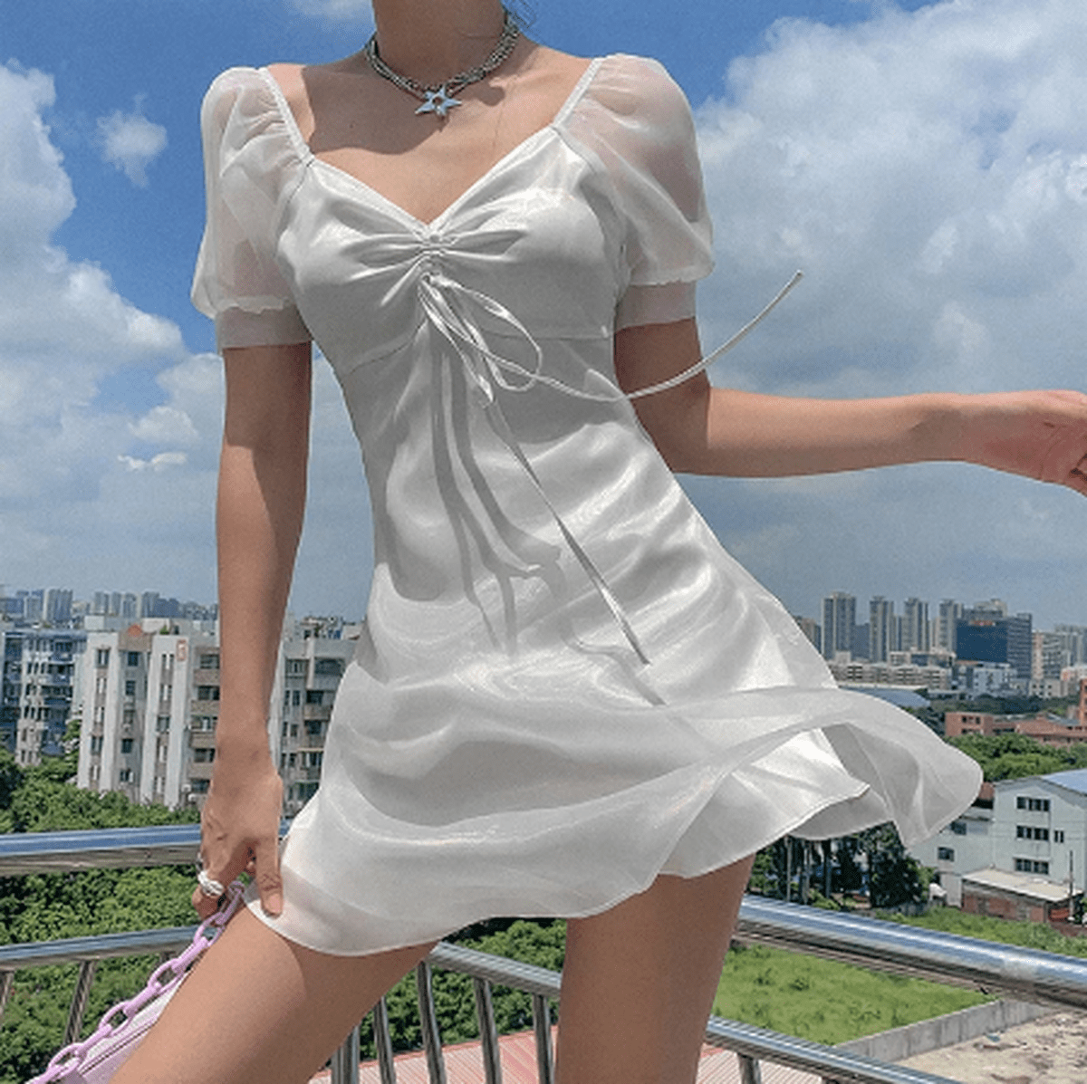 Crystal White Elegant Dress With Embellishments