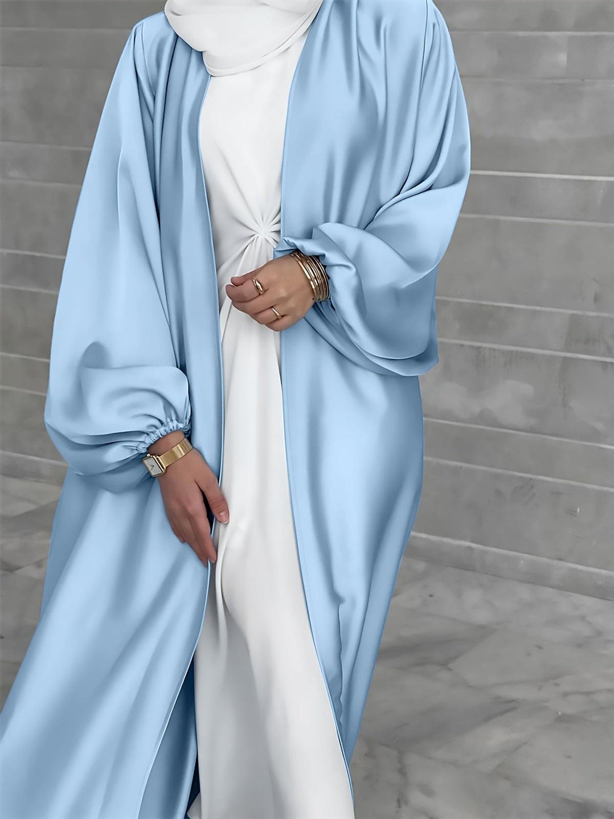 Elegant Abaya Maxi Dress With Lantern Sleeves And Flattering Belt