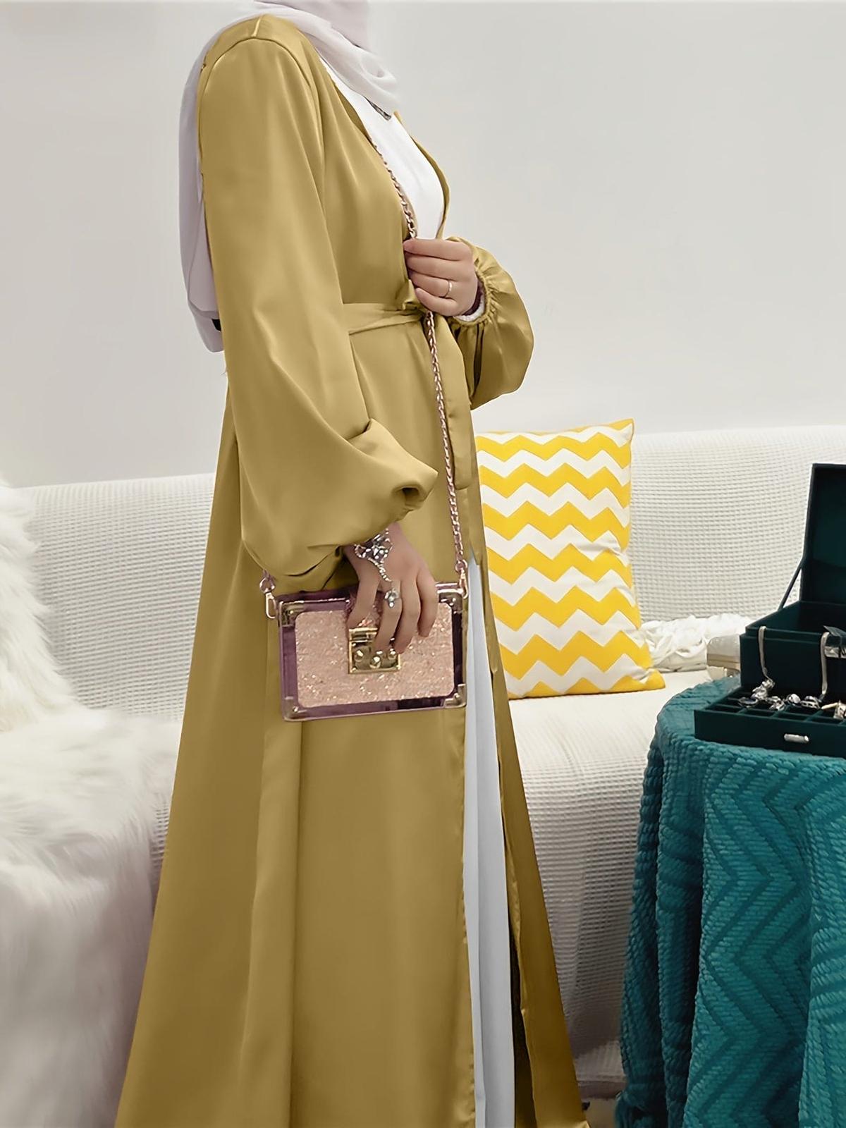 Elegant Abaya Maxi Dress With Lantern Sleeves And Flattering Belt