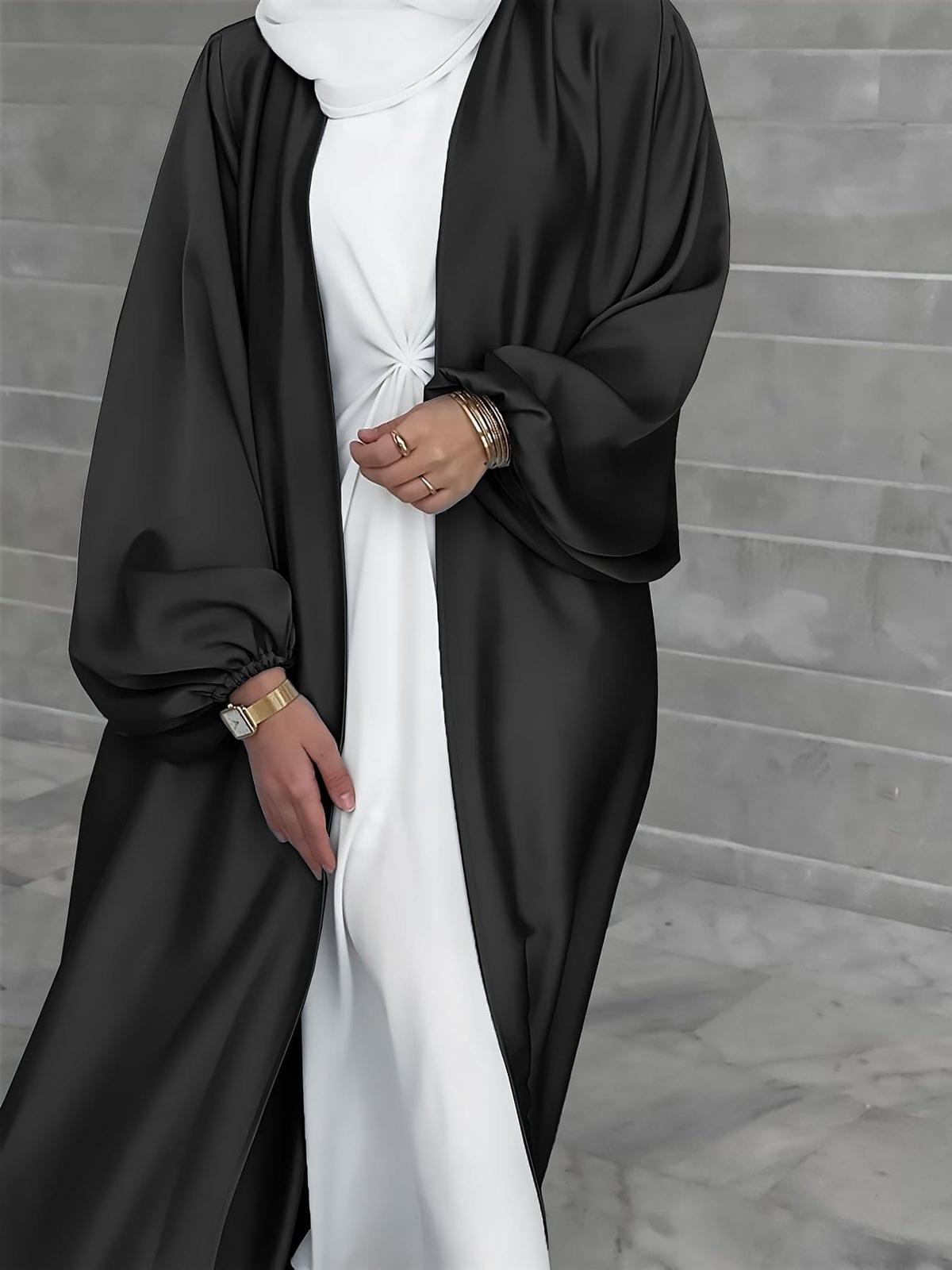 Elegant Abaya Maxi Dress With Lantern Sleeves And Flattering Belt