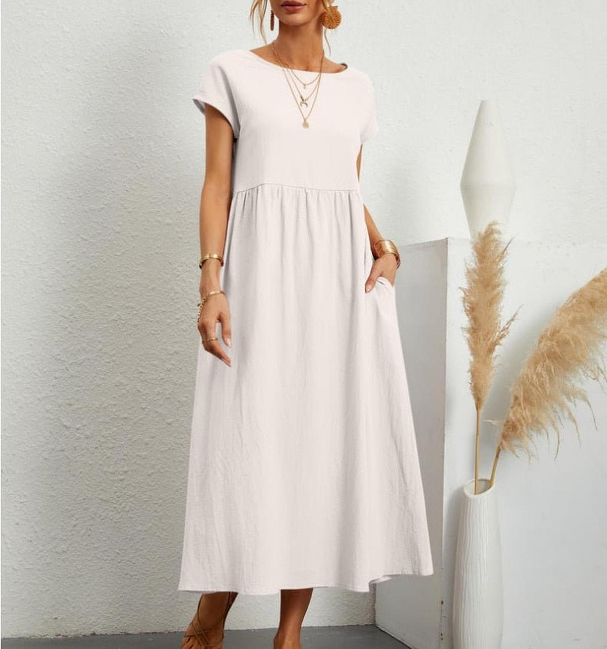 Elegant Summer Dress For Women - Breathable Cotton Polyester, Versatile Chic Style
