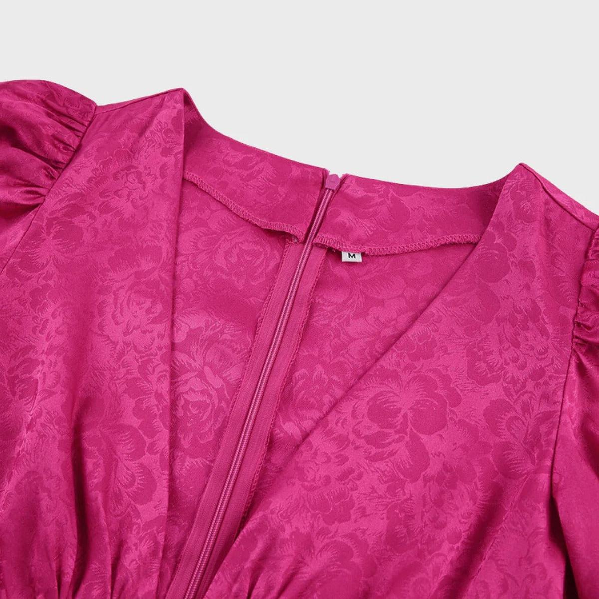 Elegant V-Neck Midi Dress With Lantern Sleeves