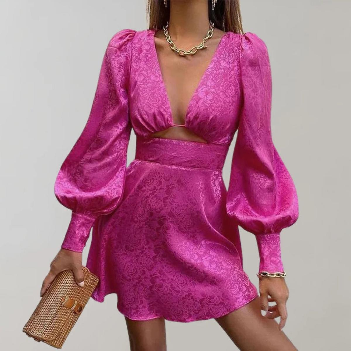 Elegant V-Neck Midi Dress With Lantern Sleeves