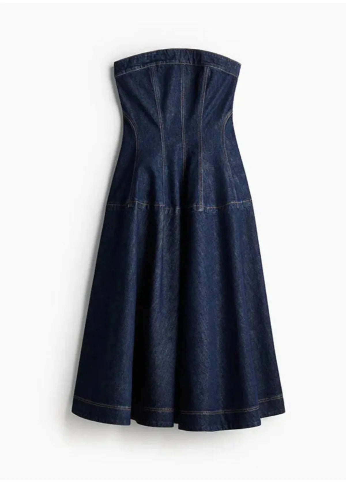 Faux Denim Maxi Dress With Corset-style Bodice