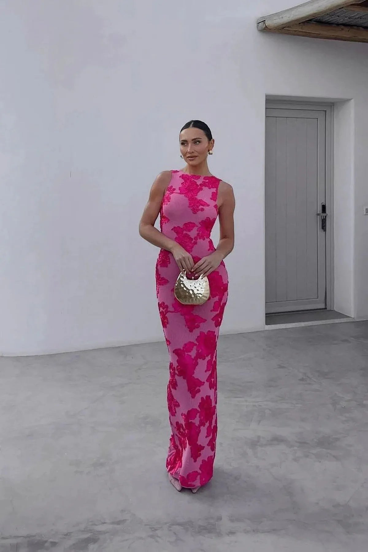 Floral Embroidered Sleeveless Maxi Dress